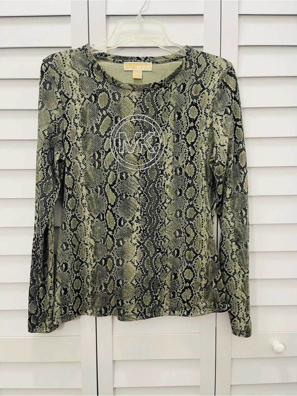Michael Kors Top Women’s Medium Animal Print Top with MK Rhinestone Logo